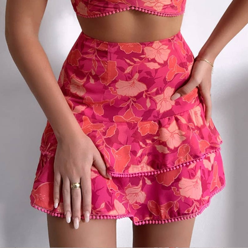 Completo Top corto e mini gonna a vita alta con stampa floreale