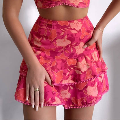 Completo Top corto e mini gonna a vita alta con stampa floreale